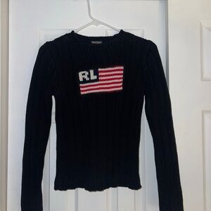 Ralph Lauren Black Sweater with Flag Motif